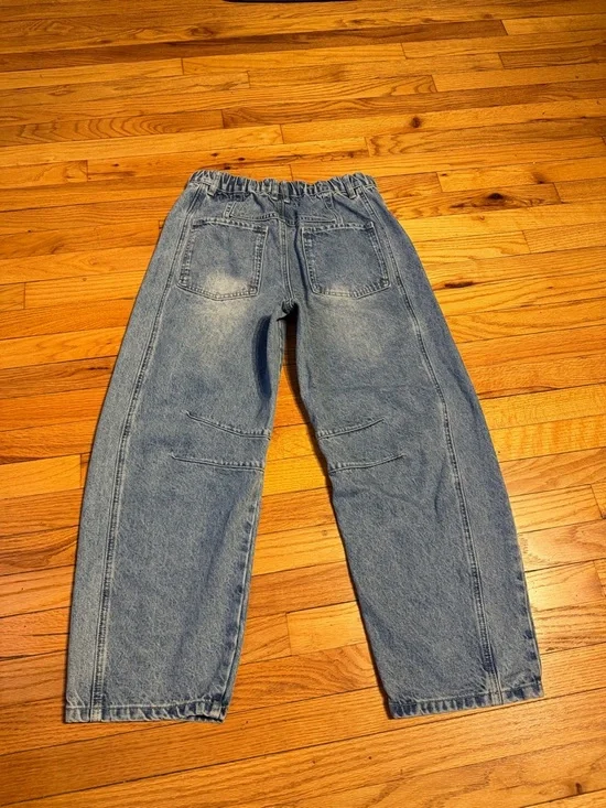 Aaron & Amber High-Rise Barrel Jeans Cotton Sz M Straight denim Wide Medium Wash - Picture 7 of 9